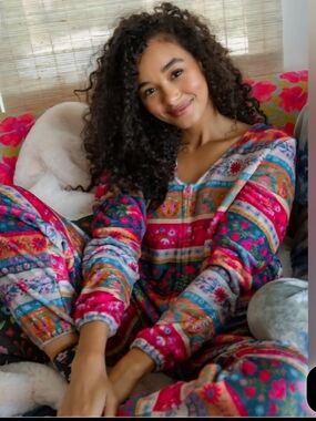 Natural Life Floral Fleece One Piece Pajamas Jumpsuit Sz S Boho Cozy Vibes Onesi
